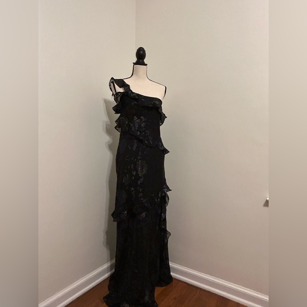 Altar'd State Black Floral Glitter One Shoulder Dress - Picture 2 of 5